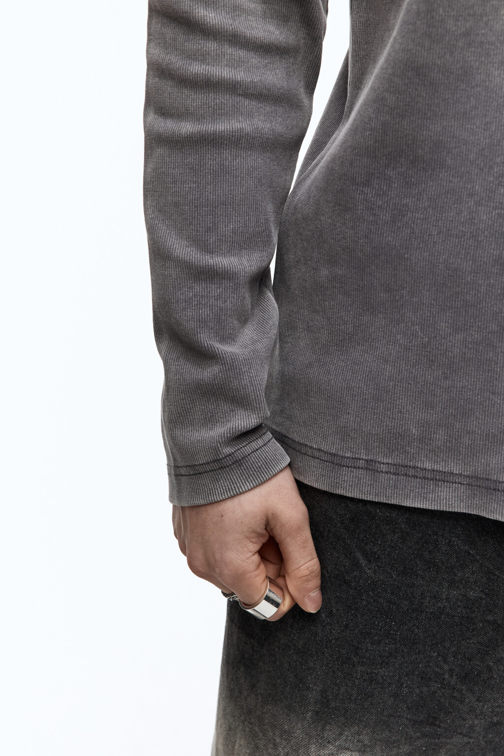 Лонгслив хлопковый облегающий в рубчик - цвет серый - 8