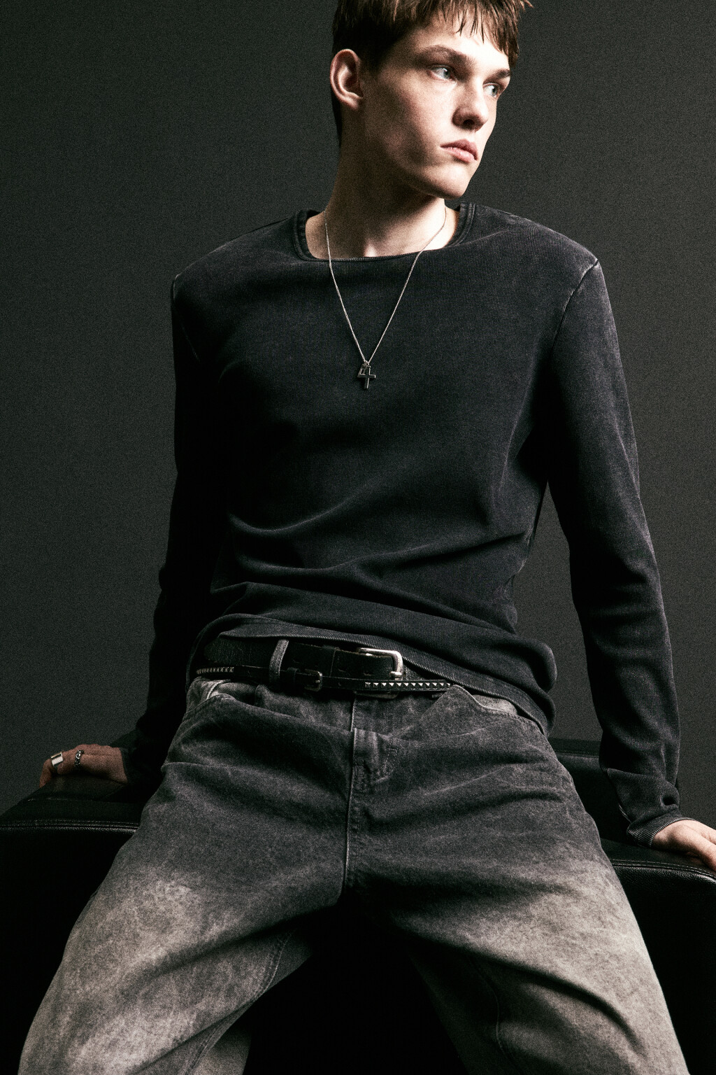 Лонгслив хлопковый облегающий в рубчик - цвет черный - 1