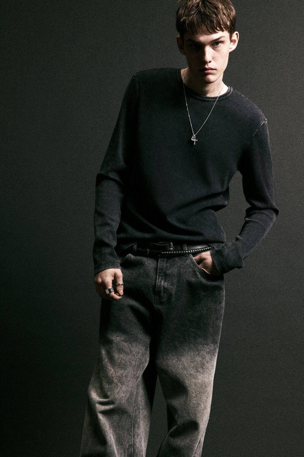 Лонгслив хлопковый облегающий в рубчик - цвет черный - 2