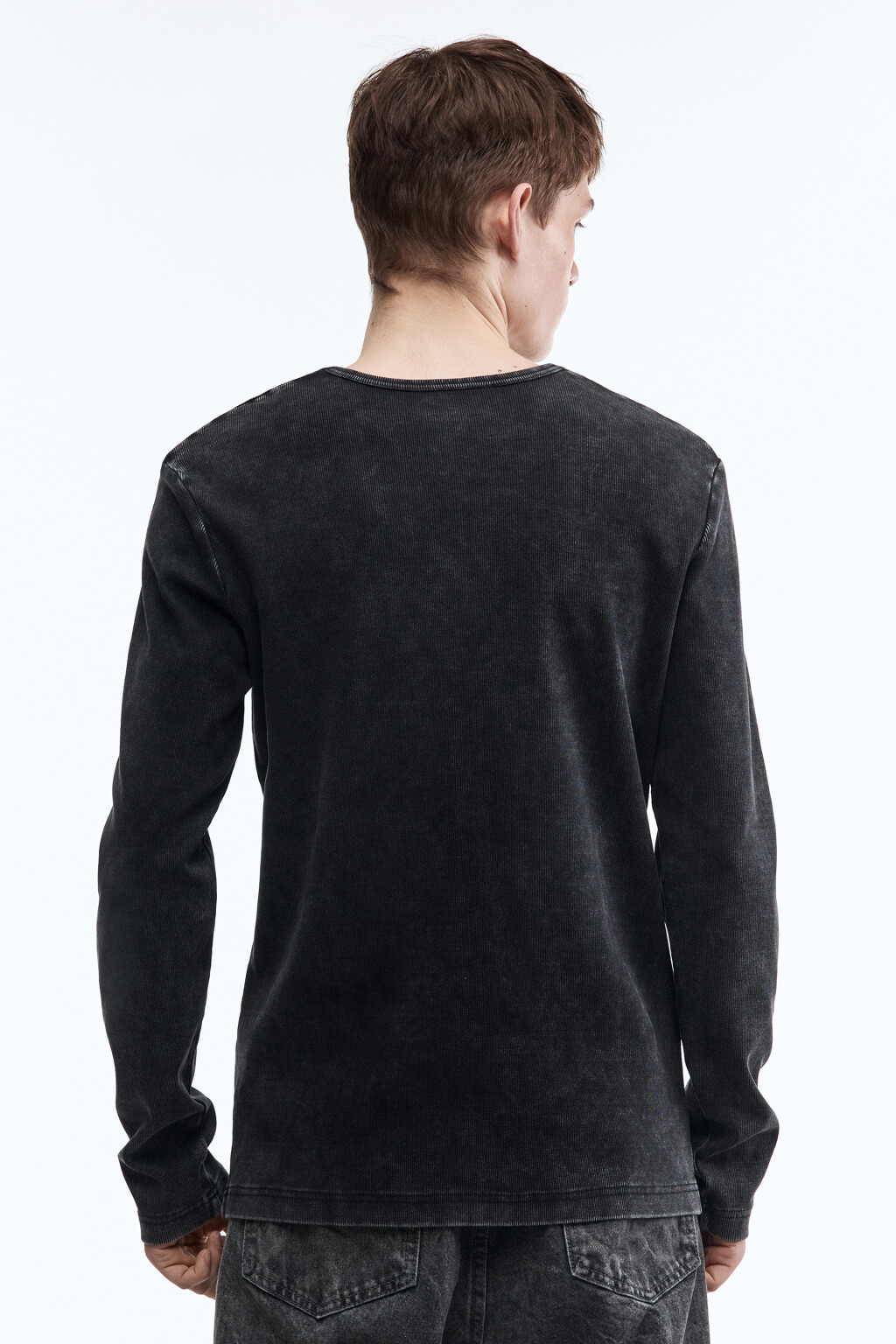 Лонгслив хлопковый облегающий в рубчик - цвет черный - 5