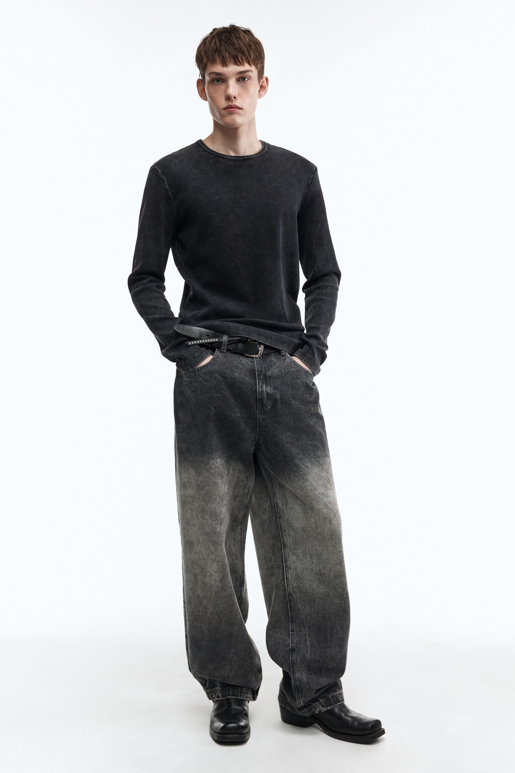 Лонгслив хлопковый облегающий в рубчик - цвет черный - 6