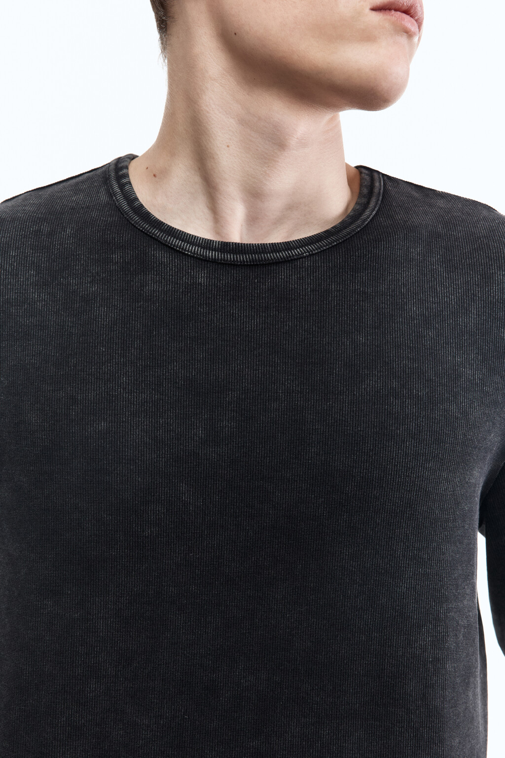 Лонгслив хлопковый облегающий в рубчик - цвет черный - 7