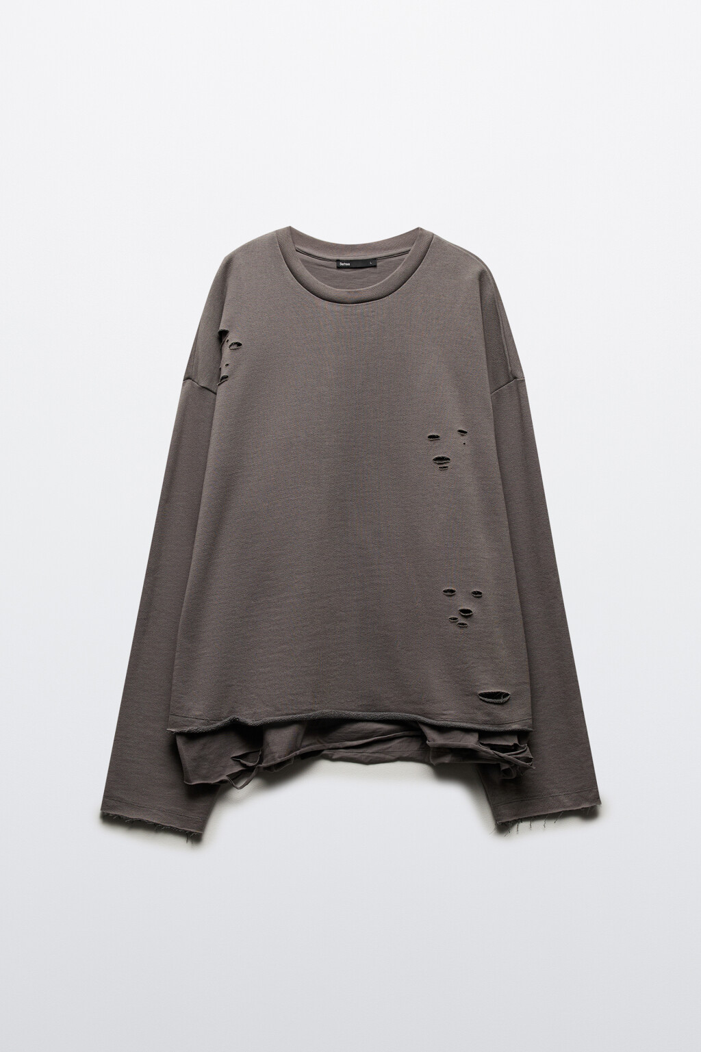 Лонгслив oversize рваный двуслойный - цвет серый - 9