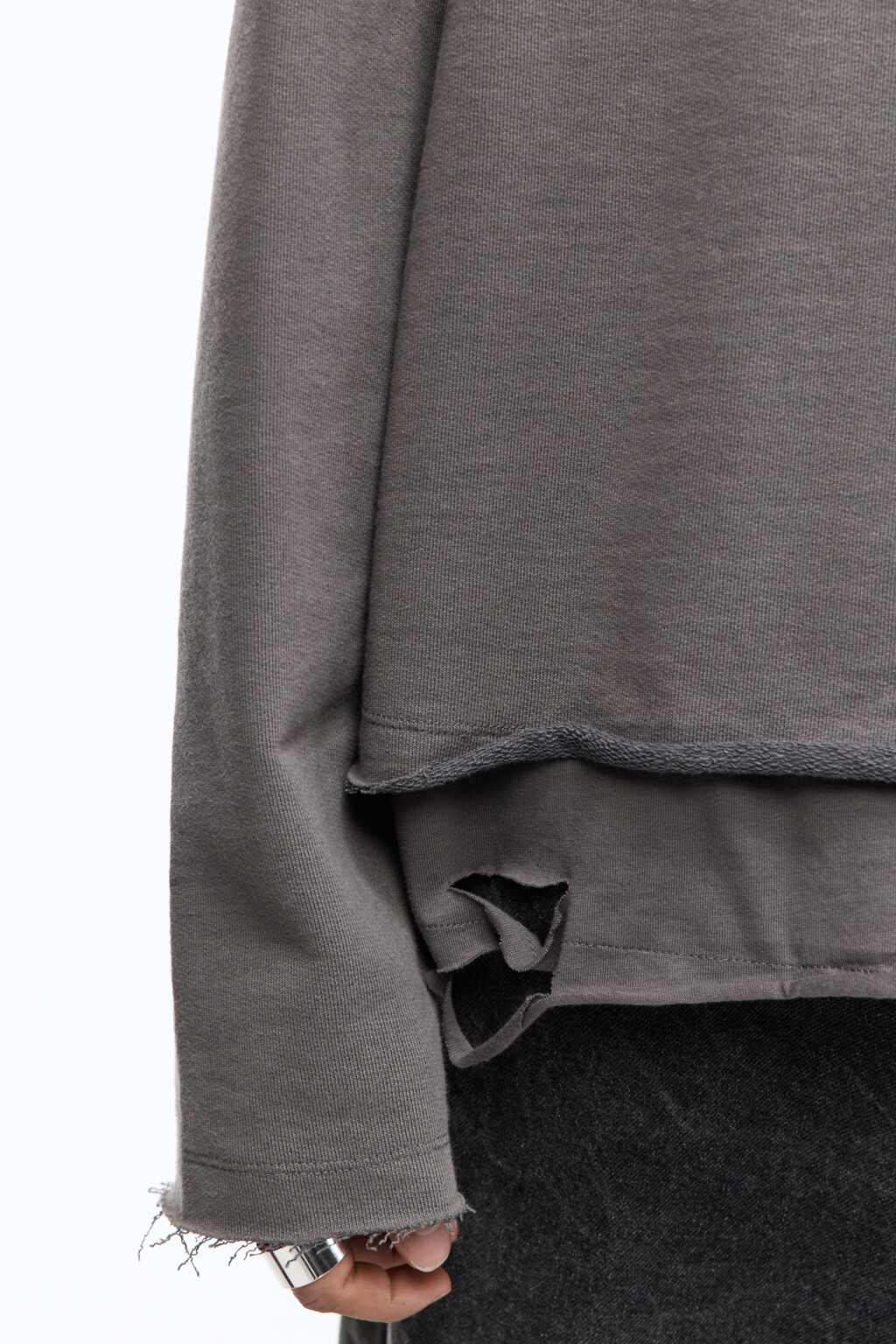 Лонгслив oversize рваный двуслойный - цвет серый - 8