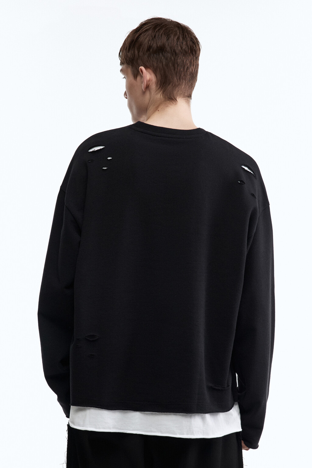 Лонгслив oversize рваный двуслойный - цвет черный - 5