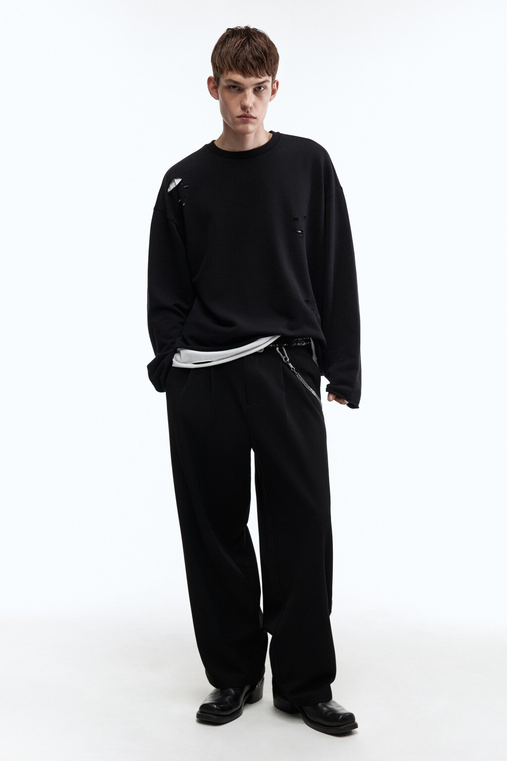 Лонгслив oversize рваный двуслойный - цвет черный - 6