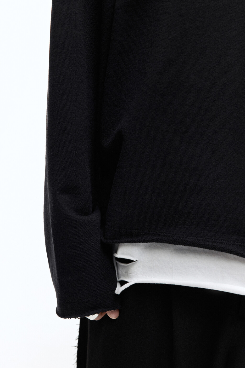 Лонгслив oversize рваный двуслойный - цвет черный - 8