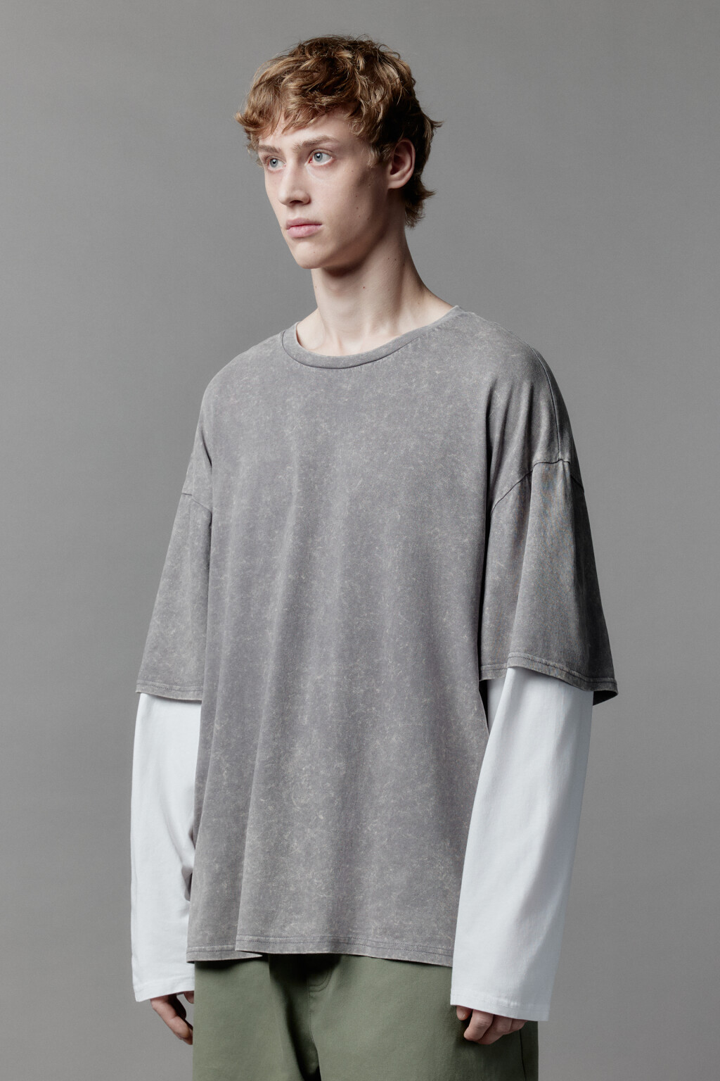 Лонгслив с двойными рукавами и вареным эффектом - цвет серый - 2