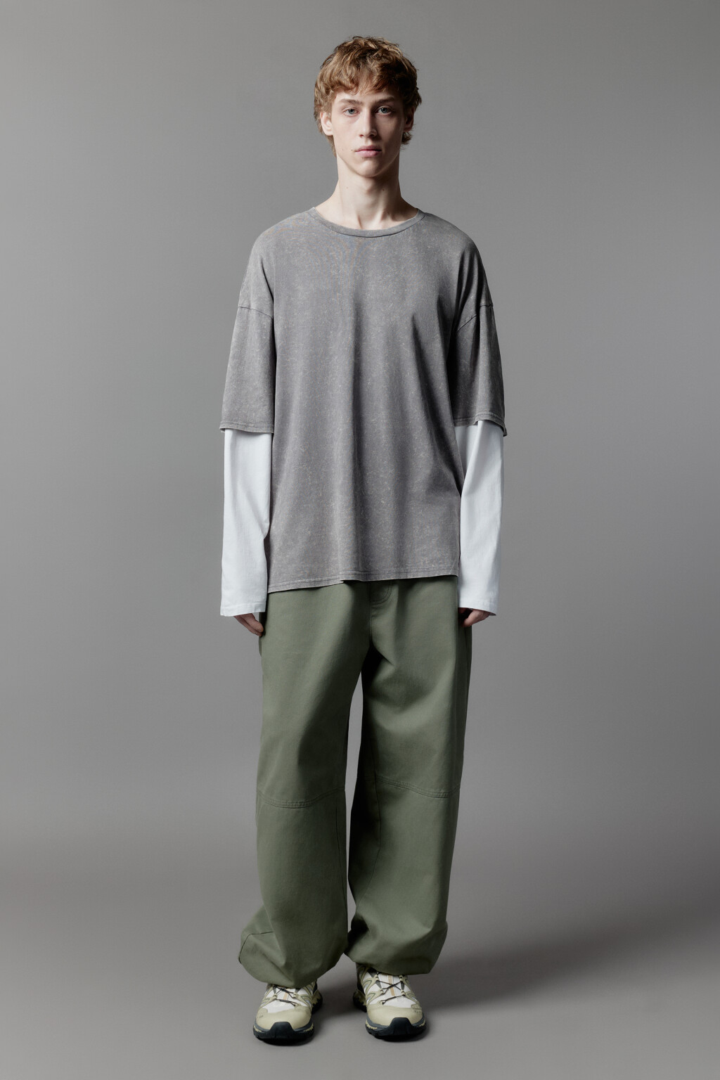 Лонгслив с двойными рукавами и вареным эффектом - цвет серый - 5