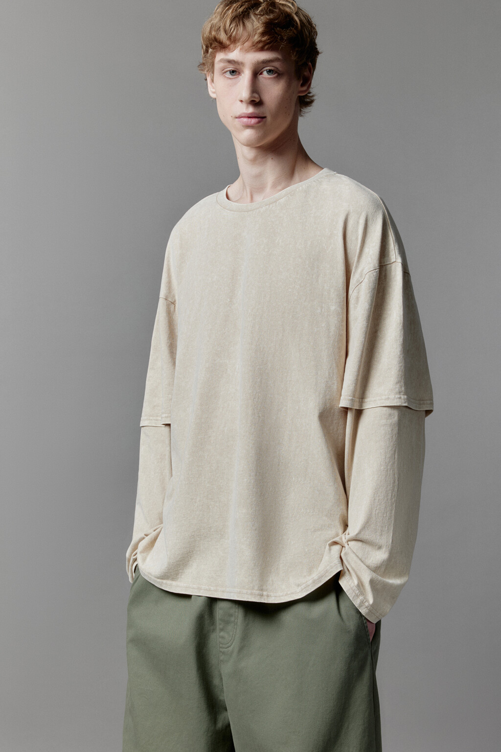 Лонгслив с двойными рукавами и вареным эффектом - цвет бежевый - 5