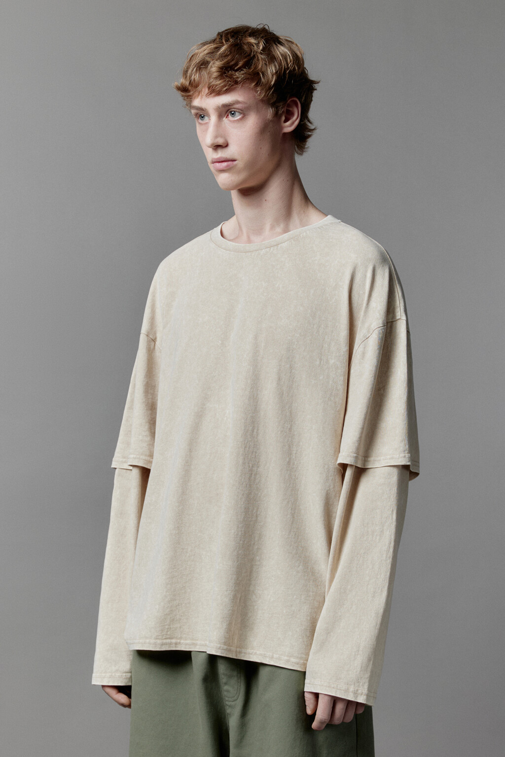 Лонгслив с двойными рукавами и вареным эффектом - цвет бежевый - 3