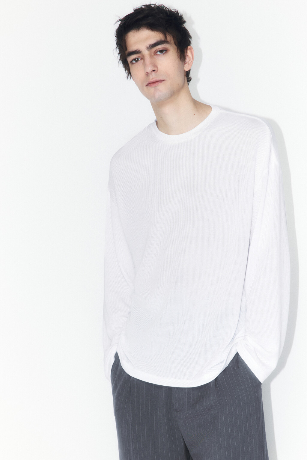 Лонгслив свободный в спортивном стиле - цвет белый - 1