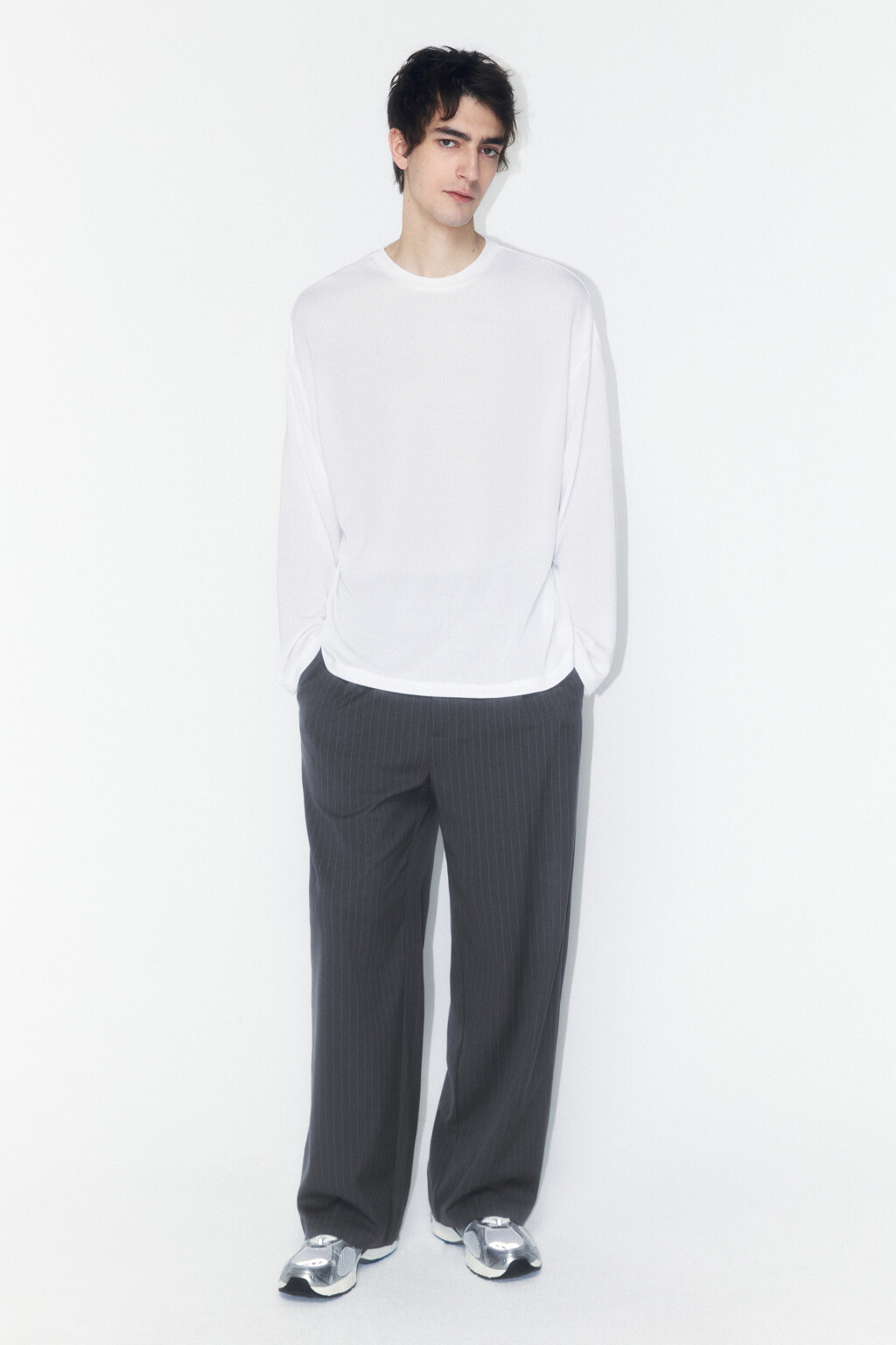 Лонгслив свободный в спортивном стиле - цвет белый - 4