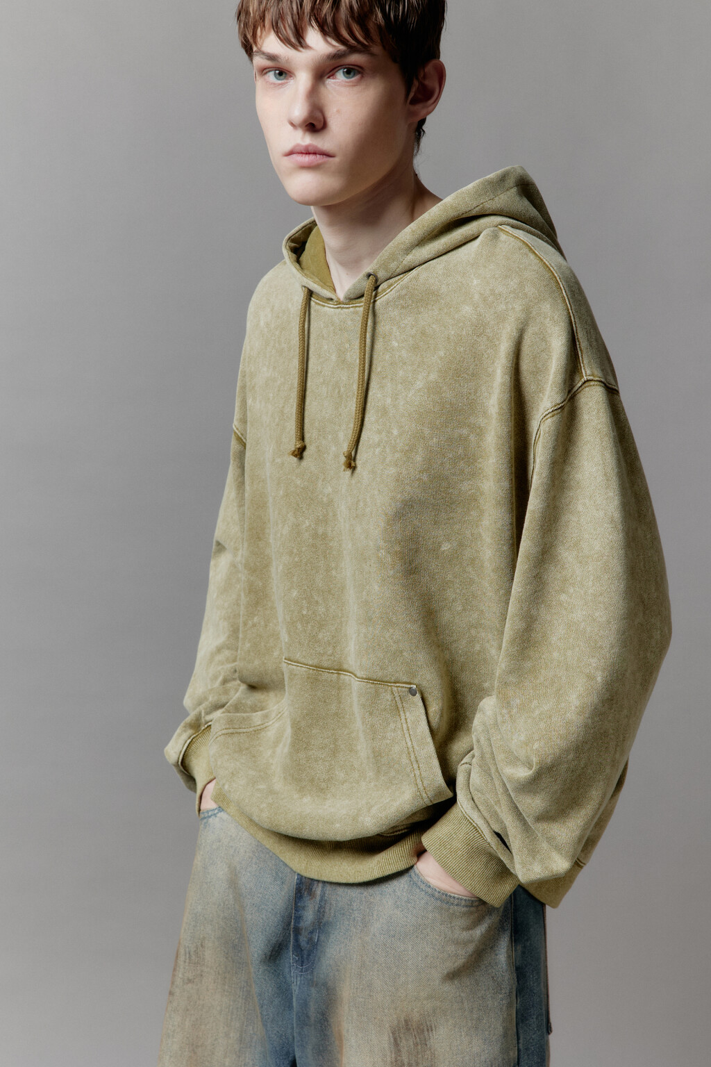 Худи oversize с капюшоном и вареным эффектом - цвет зеленый - 4