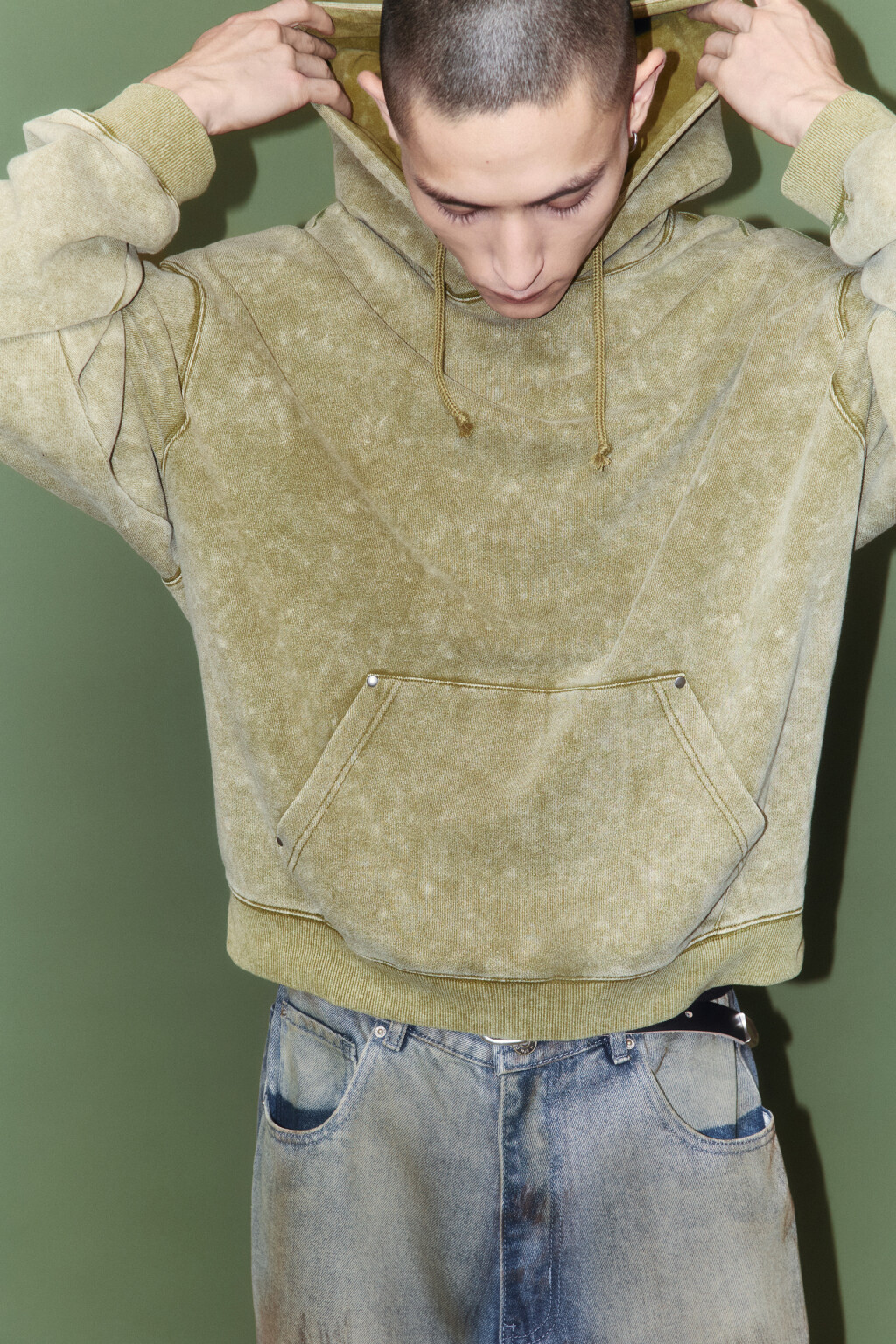 Худи oversize с капюшоном и вареным эффектом - цвет зеленый - 2