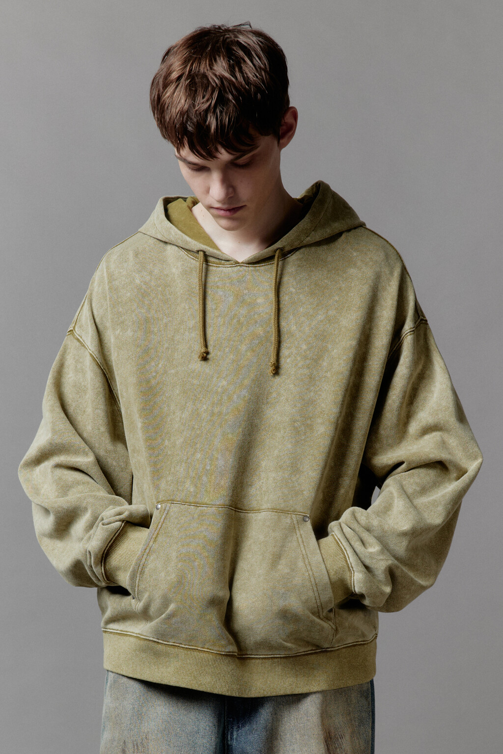 Худи oversize с капюшоном и вареным эффектом - цвет зеленый - 5