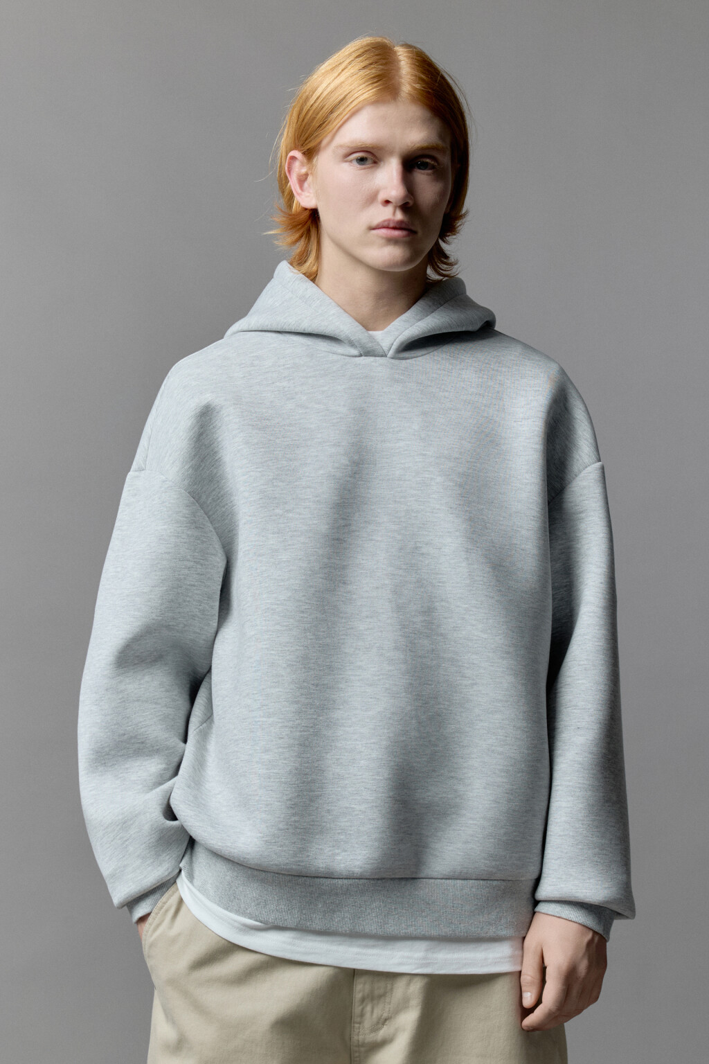 Худи с капюшоном и имитацией футболки - цвет серый - 2
