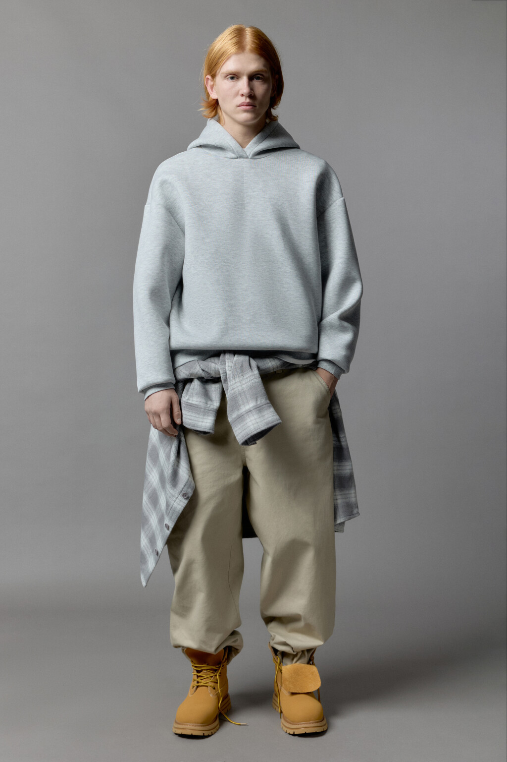 Худи с капюшоном и имитацией футболки - цвет серый - 5