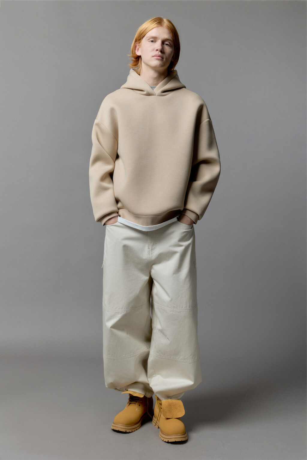 Худи с капюшоном и имитацией футболки - цвет бежевый - 5