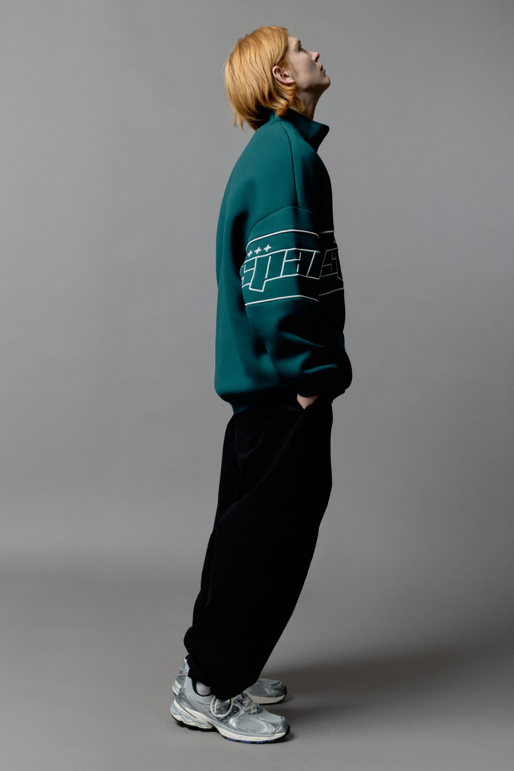 Толстовка half zip с вышитой надписью - цвет зеленый - 2