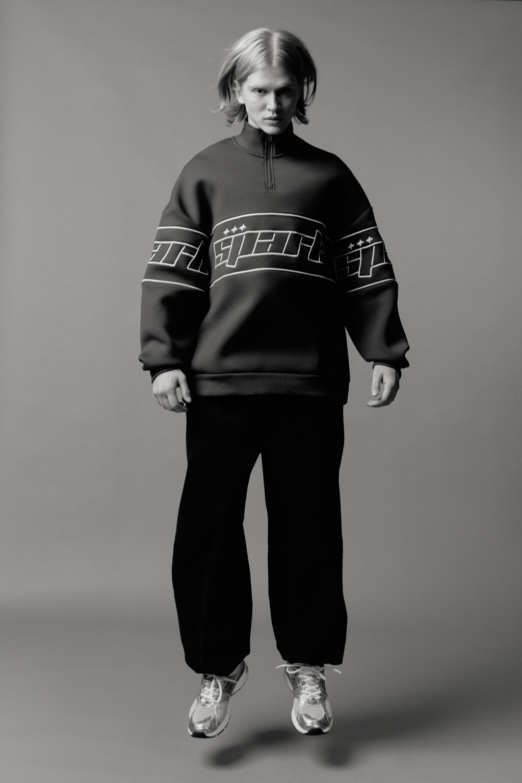 Толстовка half zip с вышитой надписью - цвет зеленый - 3