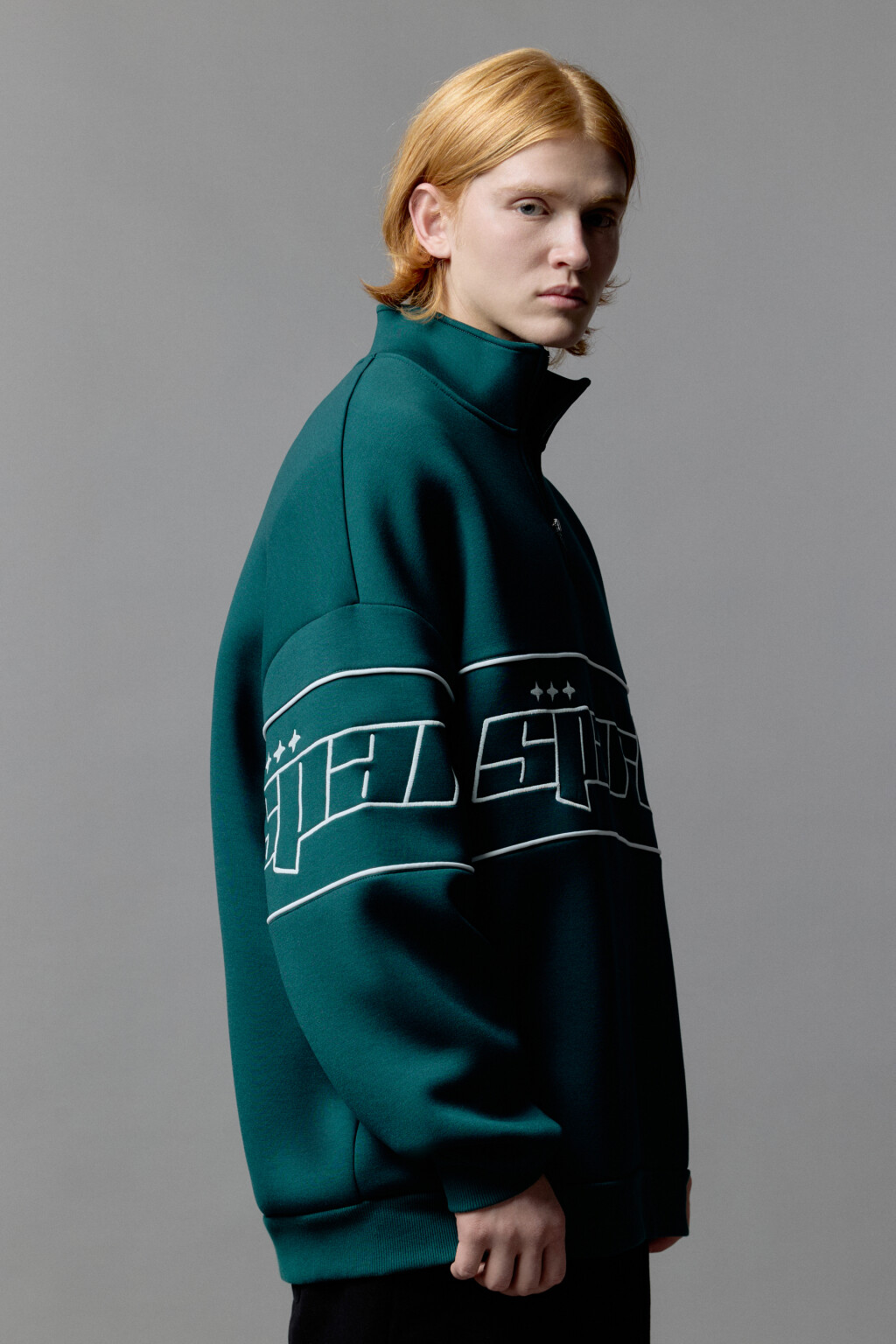 Толстовка half zip с вышитой надписью - цвет зеленый - 5