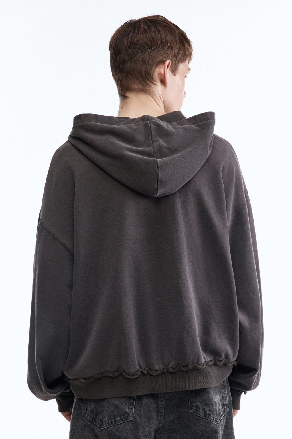 Худи-зипка из футера с вареным эффектом - цвет серый - 4