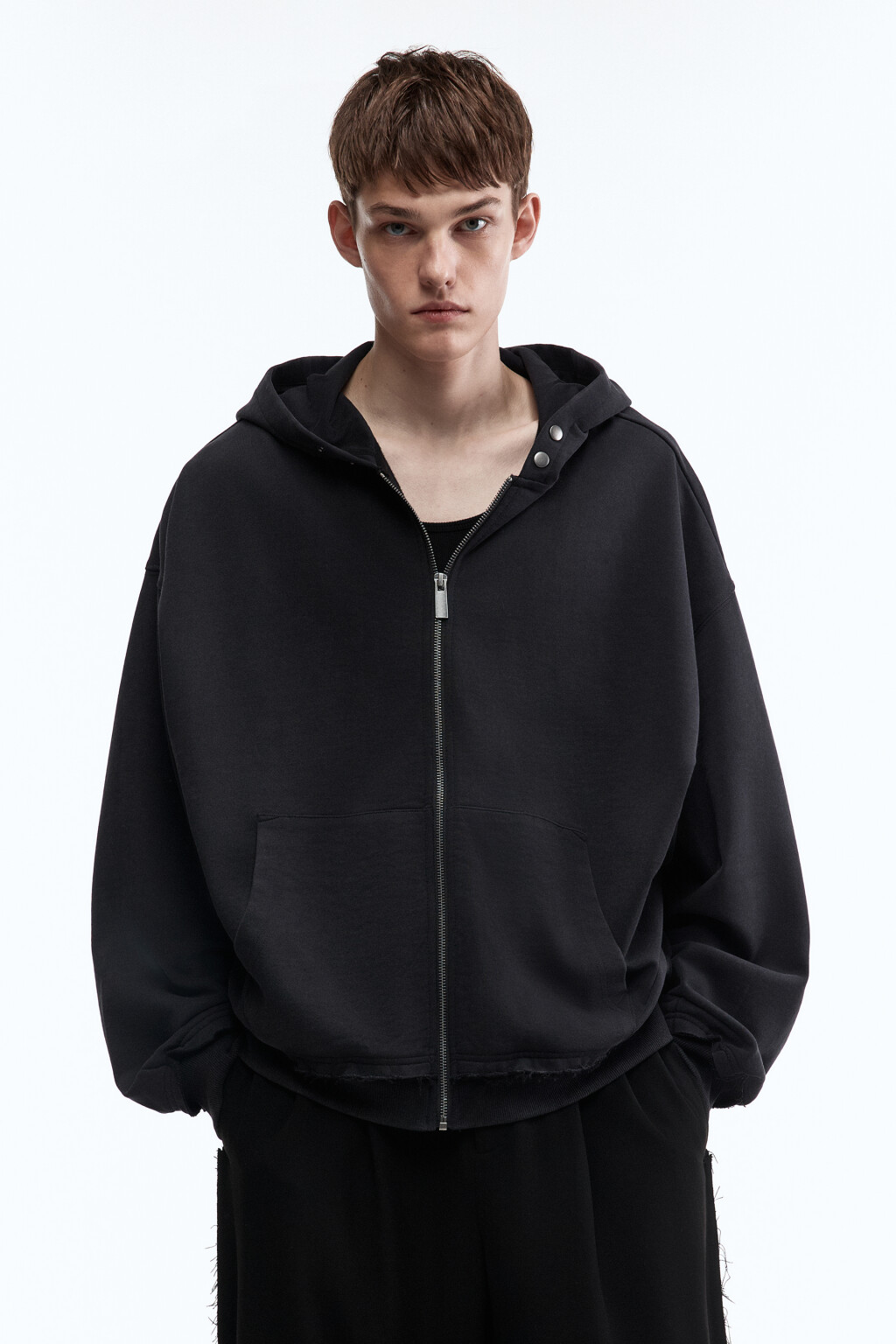 Худи-зипка из футера с вареным эффектом - цвет черный - 3