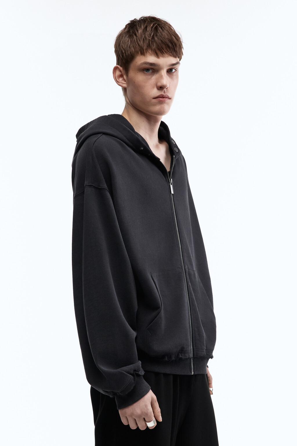 Худи-зипка из футера с вареным эффектом - цвет черный - 4
