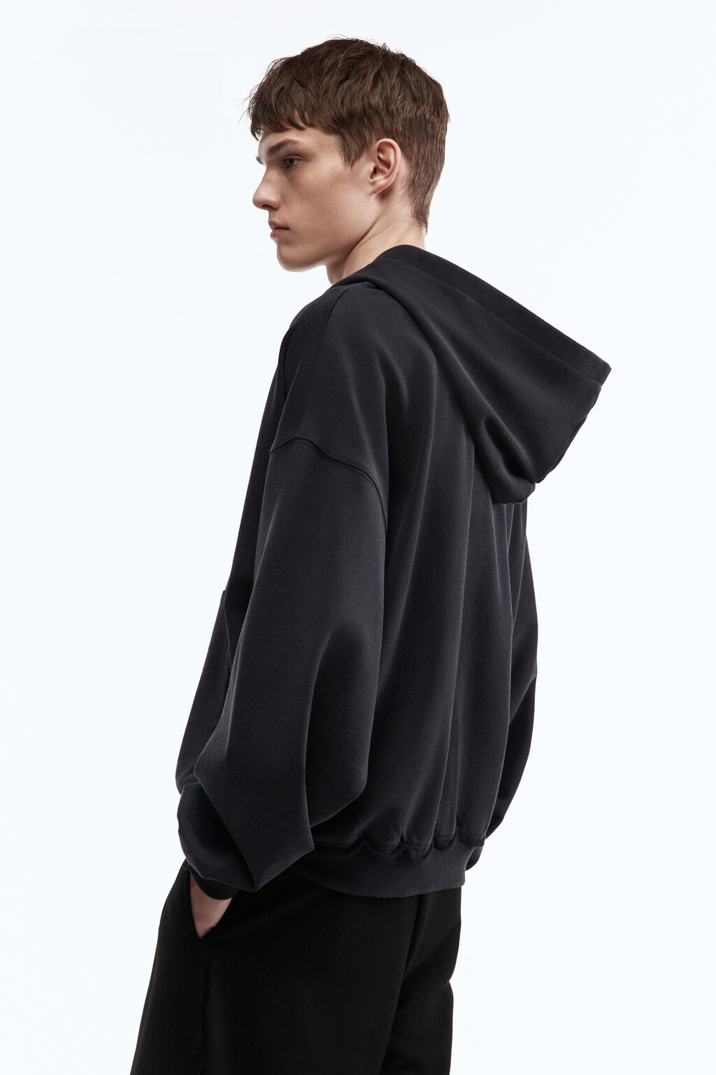 Худи-зипка из футера с вареным эффектом - цвет черный - 5