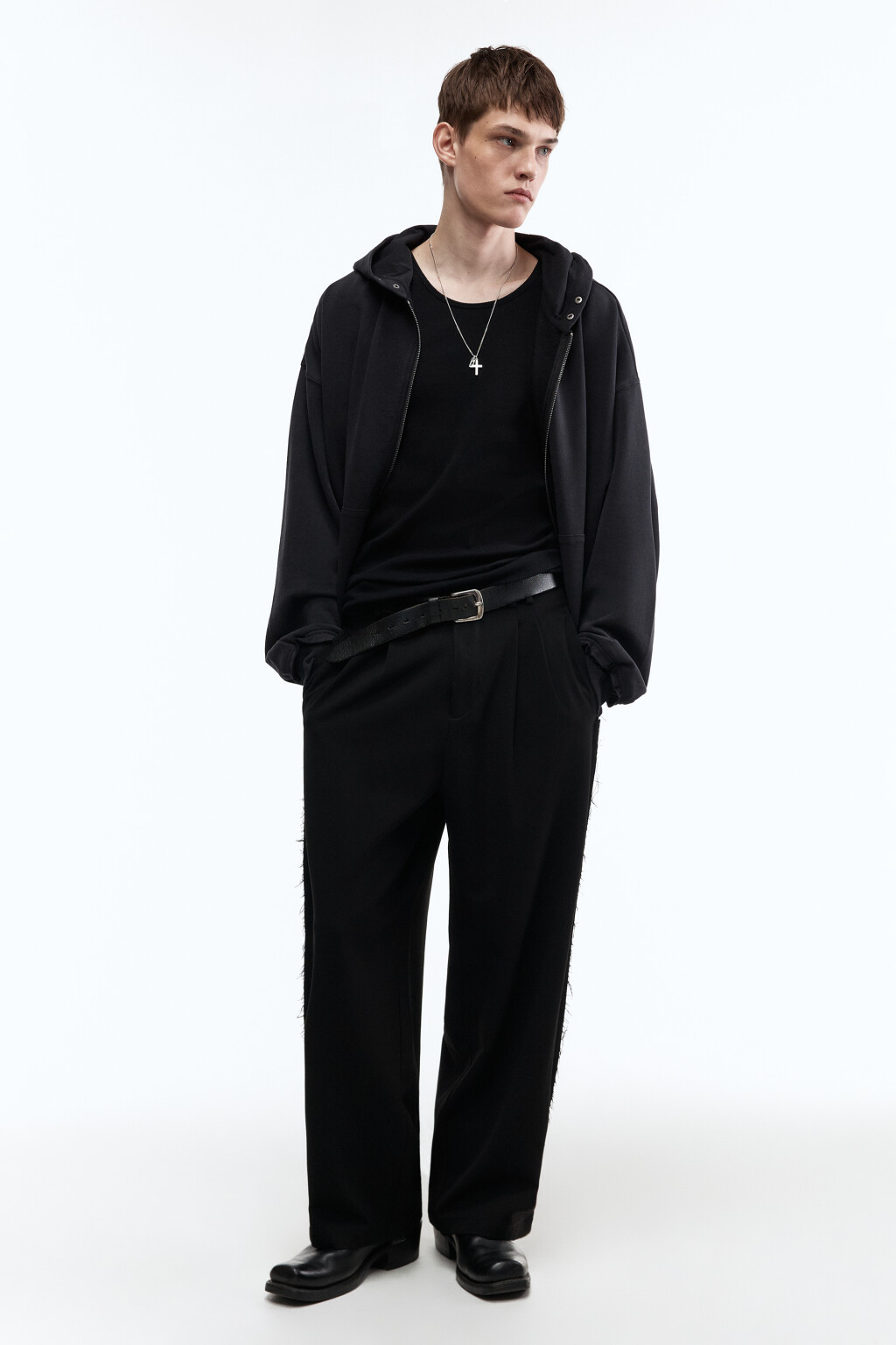 Худи-зипка из футера с вареным эффектом - цвет черный - 6