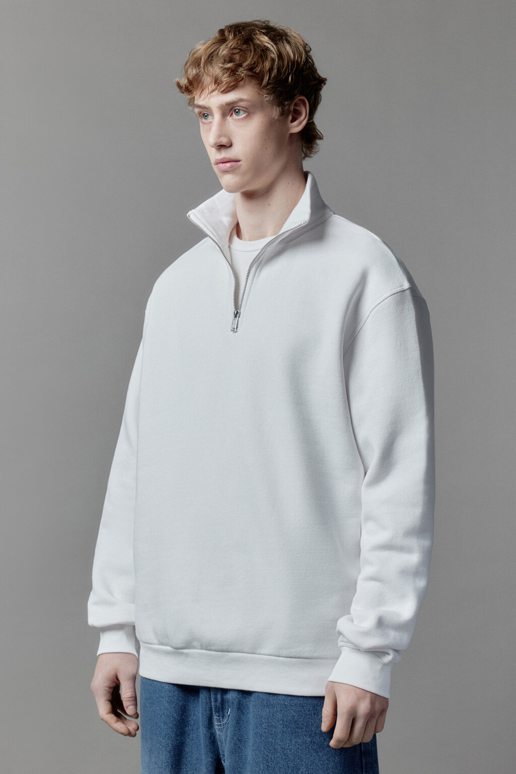 Толстовка half zip утепленная с воротником-стойкой - цвет белый - 3