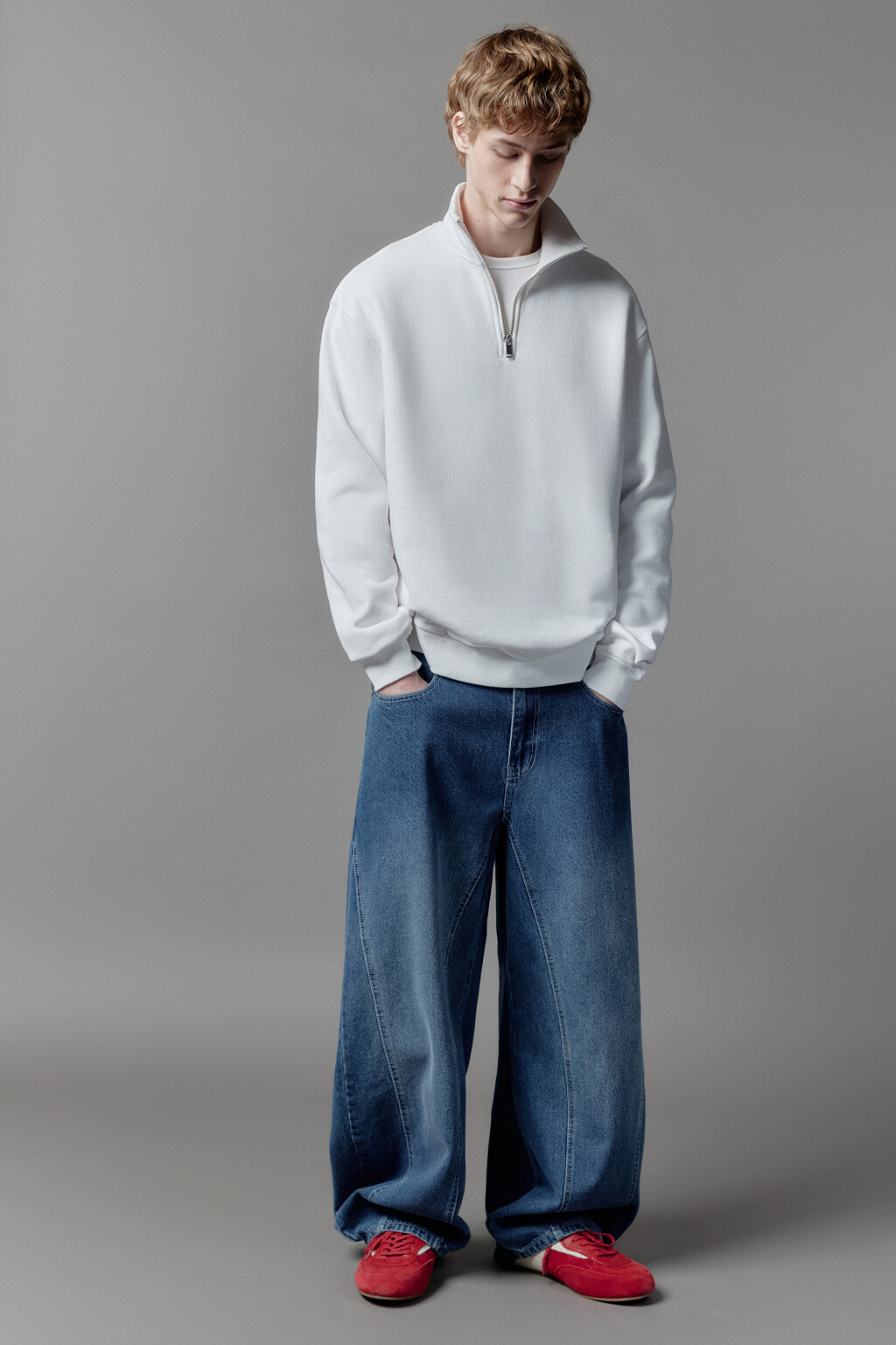 Толстовка half zip утепленная с воротником-стойкой - цвет белый - 5