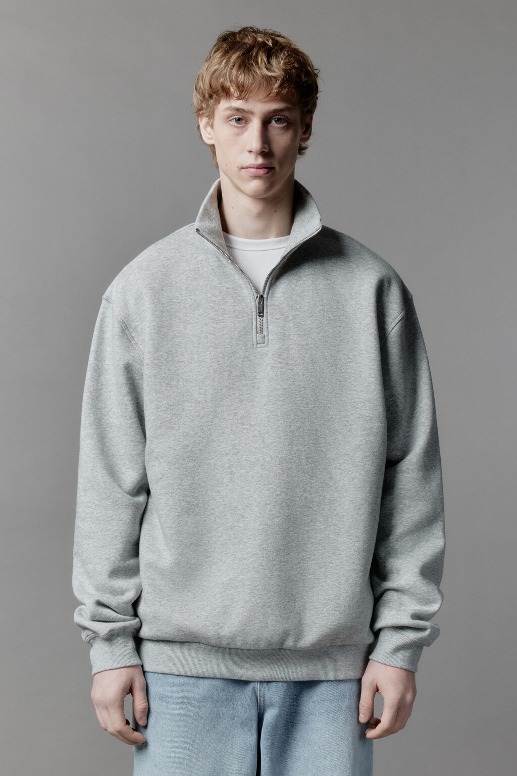 Толстовка half zip утепленная с воротником-стойкой - цвет серый - 2
