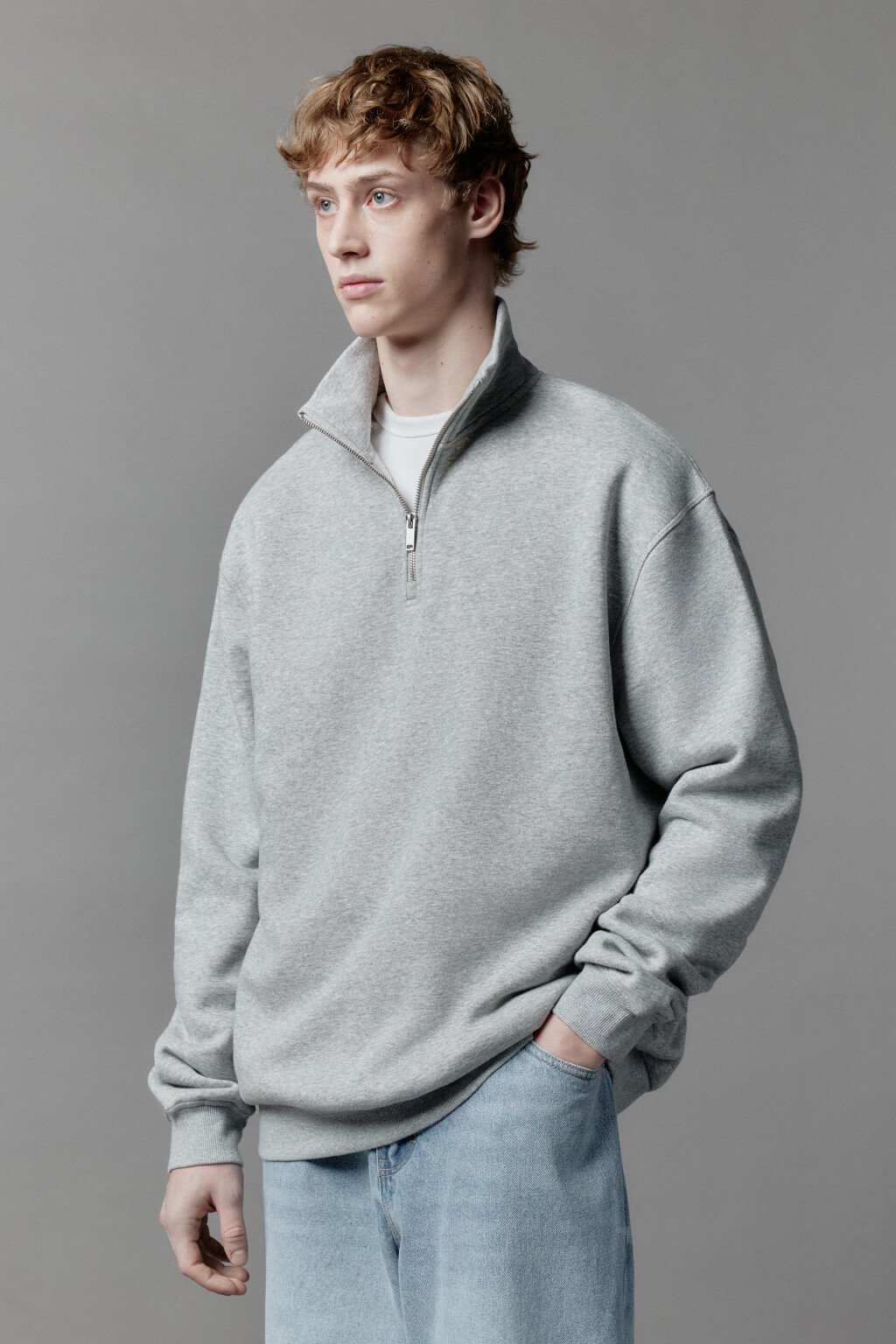 Толстовка half zip утепленная с воротником-стойкой - цвет серый - 3