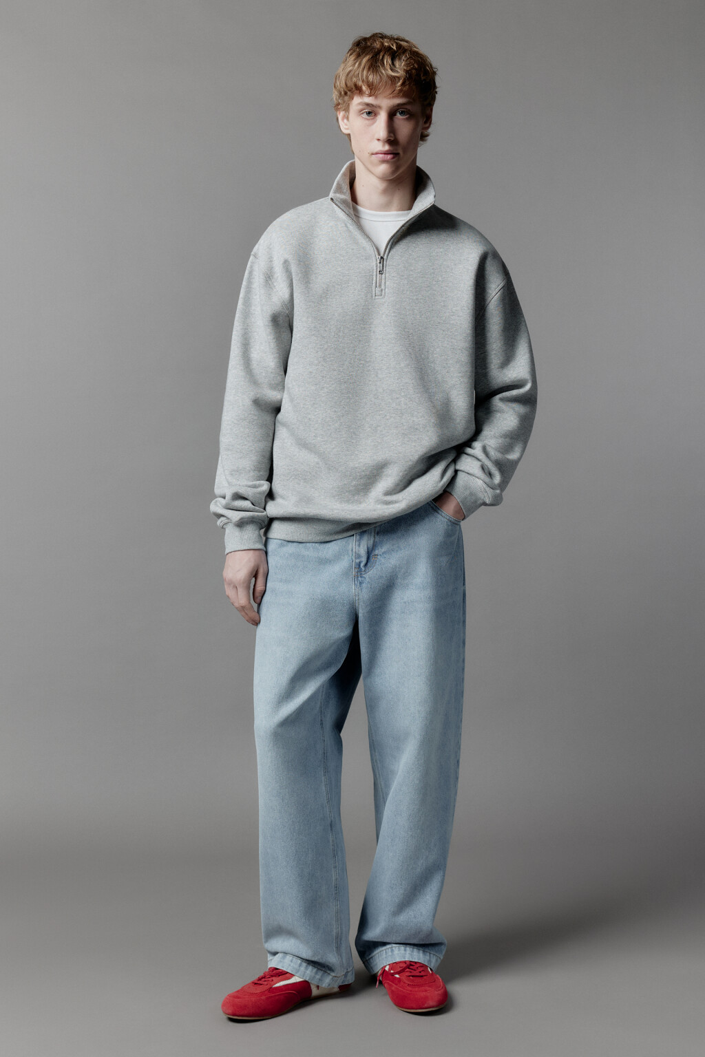Толстовка half zip утепленная с воротником-стойкой - цвет серый - 5