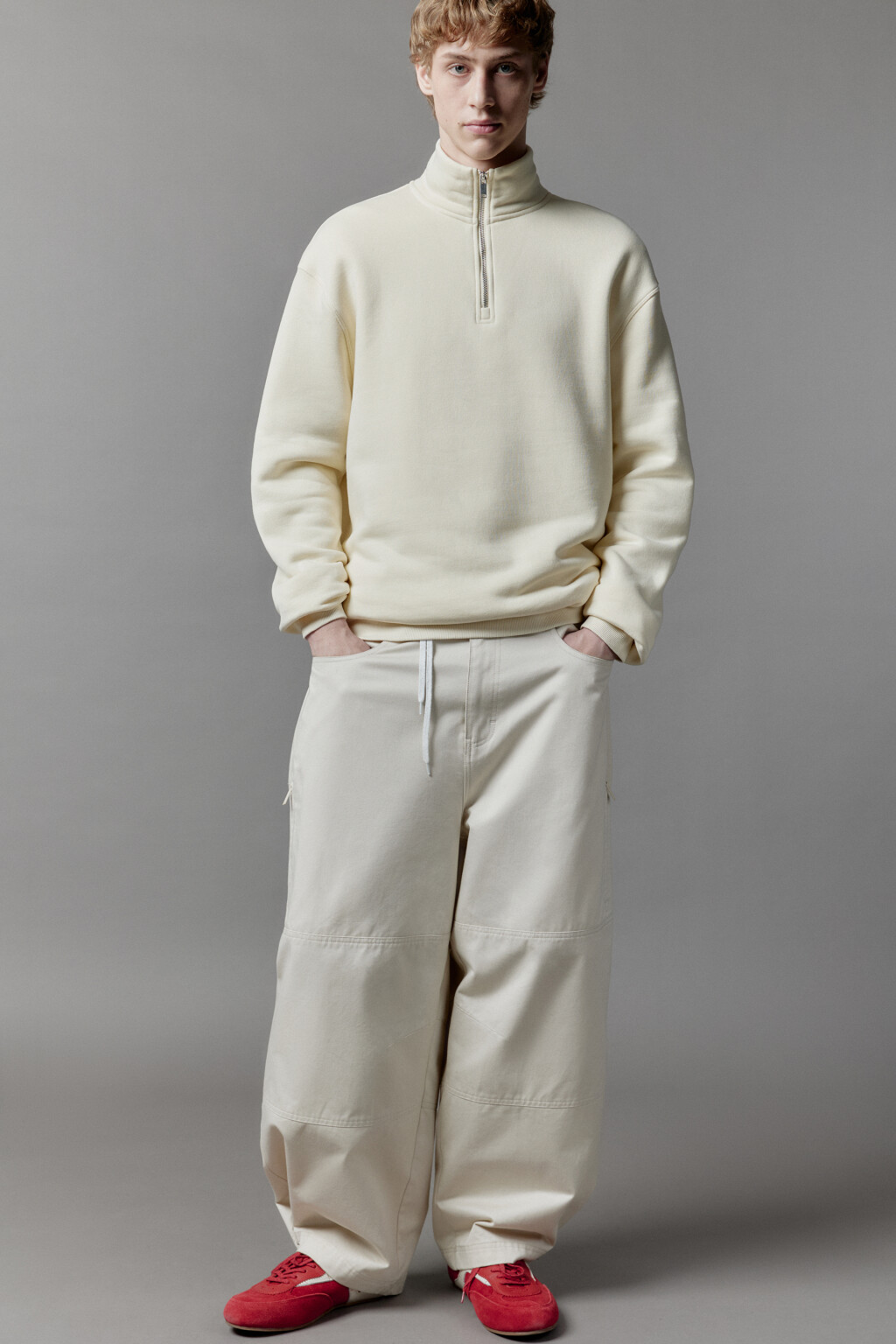 Толстовка half zip утепленная с воротником-стойкой - цвет бежевый - 5