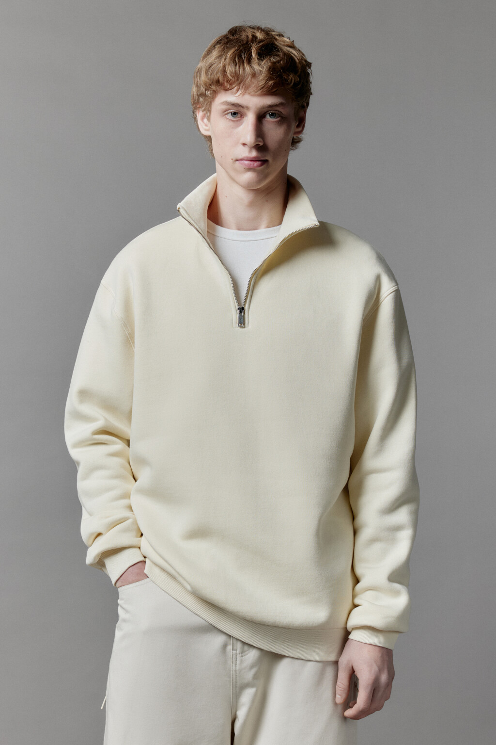 Толстовка half zip утепленная с воротником-стойкой - цвет бежевый - 2