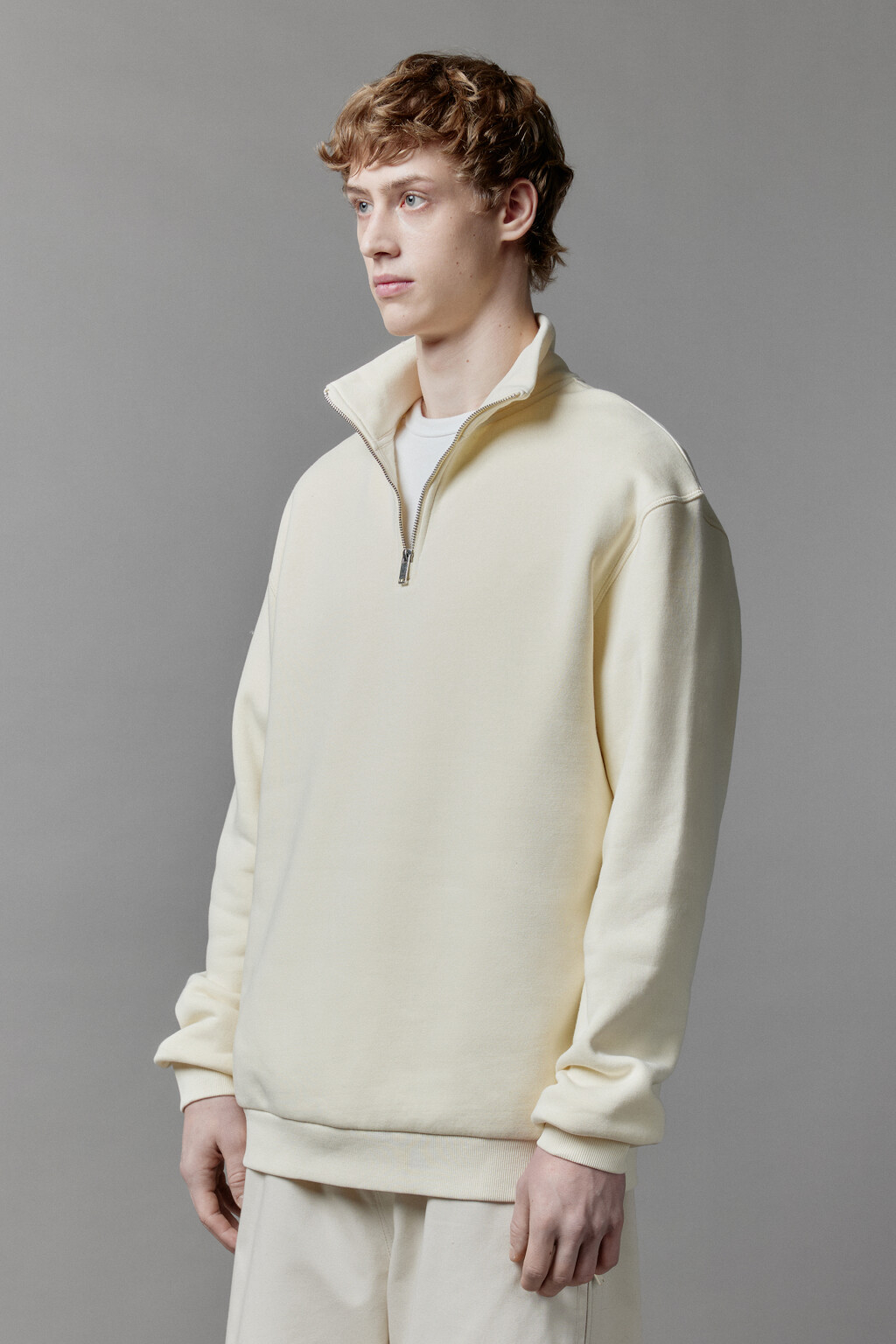 Толстовка half zip утепленная с воротником-стойкой - цвет бежевый - 3