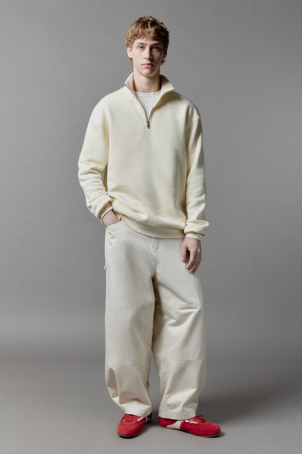 Толстовка half zip утепленная с воротником-стойкой - цвет бежевый - 6