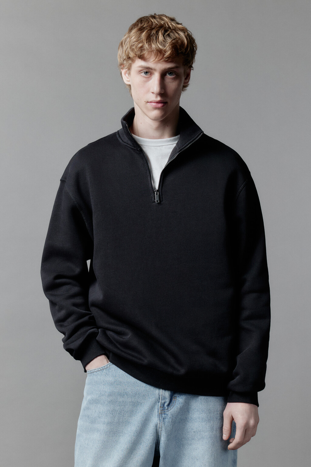 Толстовка half zip утепленная с воротником-стойкой - цвет черный - 2