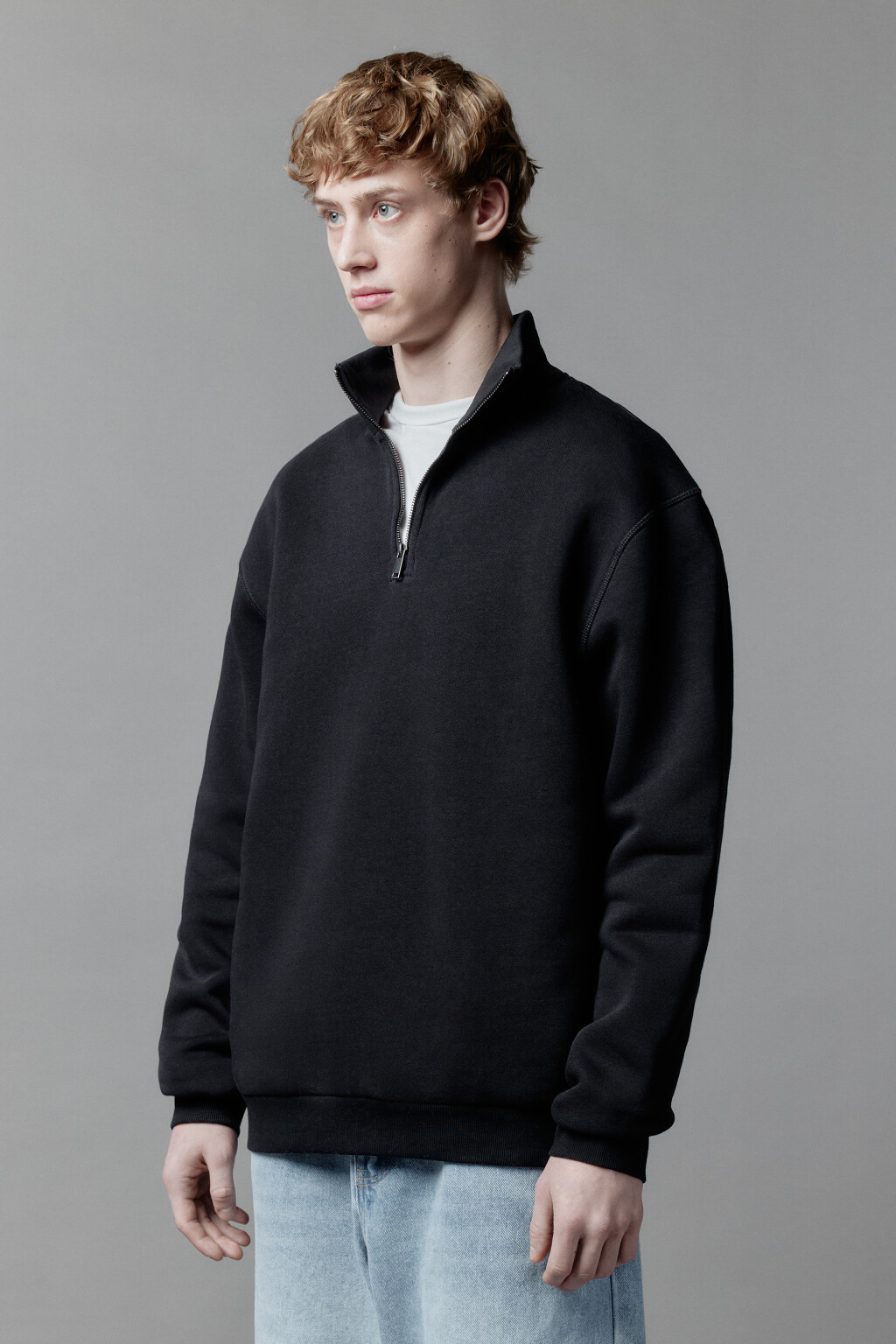 Толстовка half zip утепленная с воротником-стойкой - цвет черный - 3