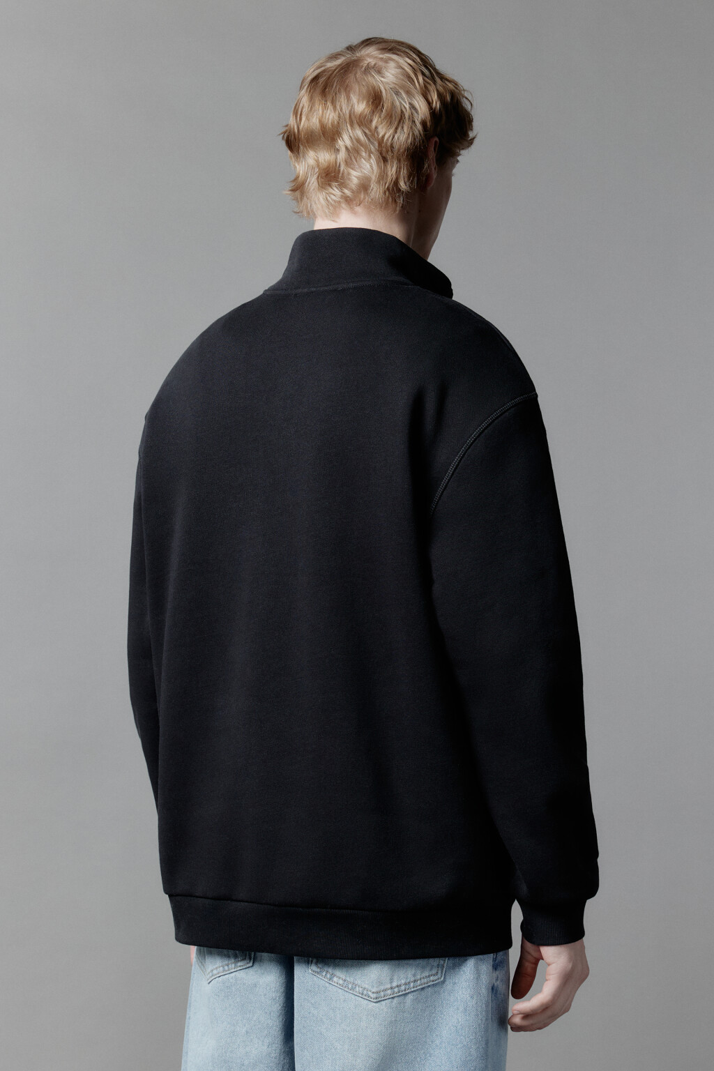 Толстовка half zip утепленная с воротником-стойкой - цвет черный - 4