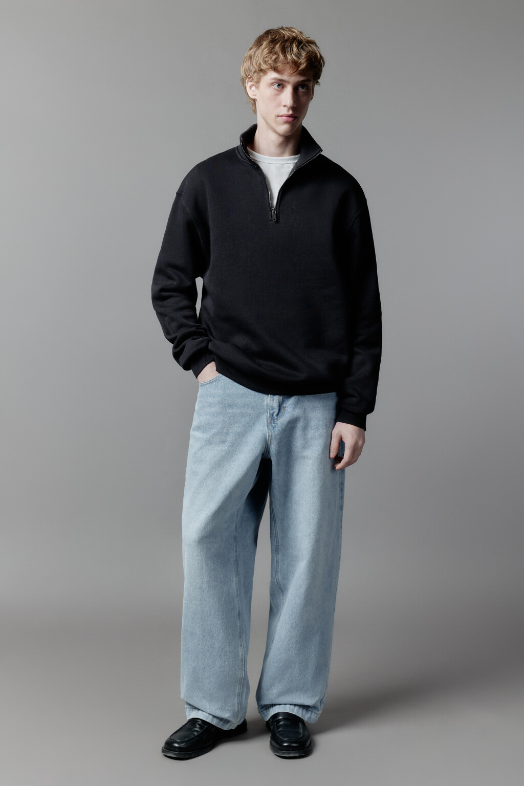 Толстовка half zip утепленная с воротником-стойкой - цвет черный - 5