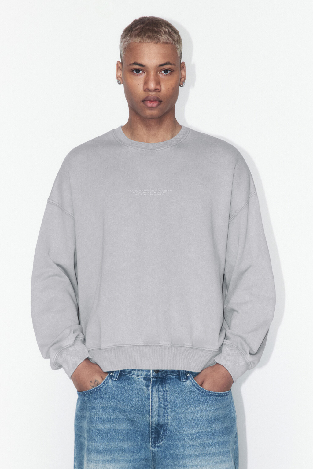 Свитшот из футера с принтом-надписью - цвет серый - 2