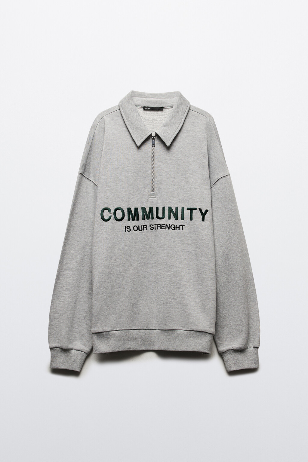 Толстовка half zip с вышитой надписью - цвет серый - 10