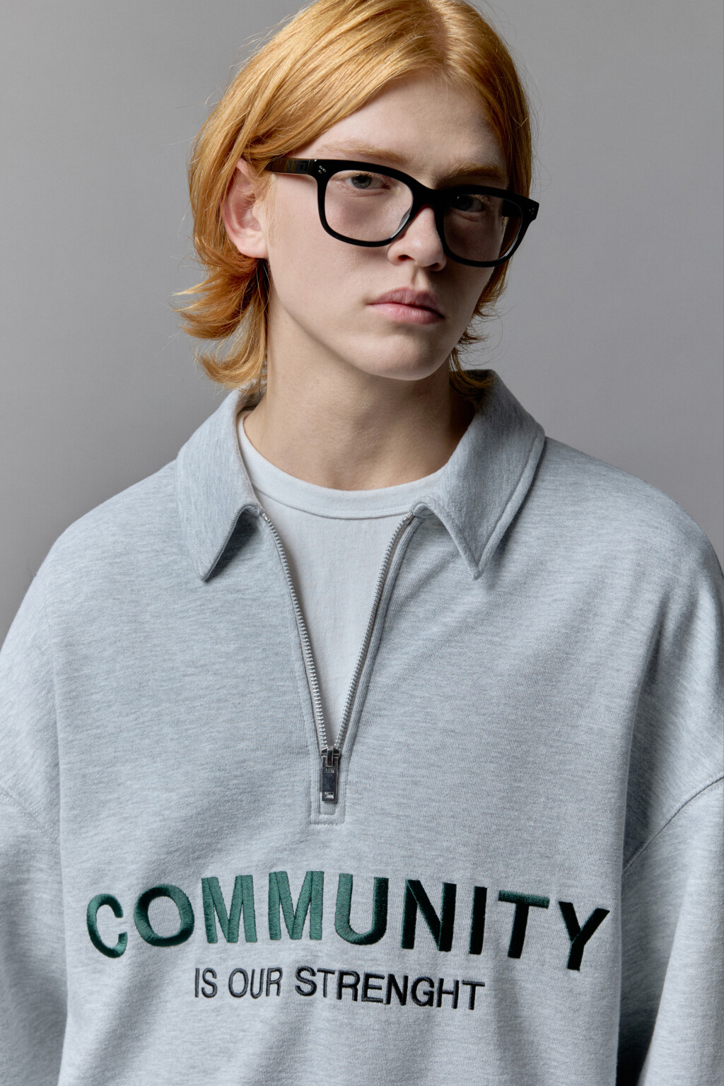 Толстовка half zip с вышитой надписью - цвет серый - 6