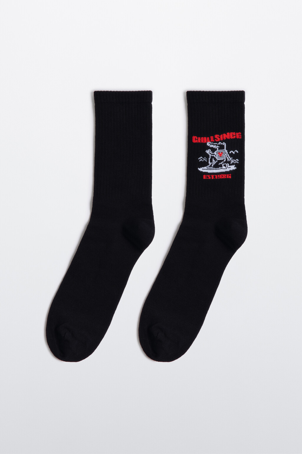 Носки высокие хлопковые с принтом - цвет черный - 1