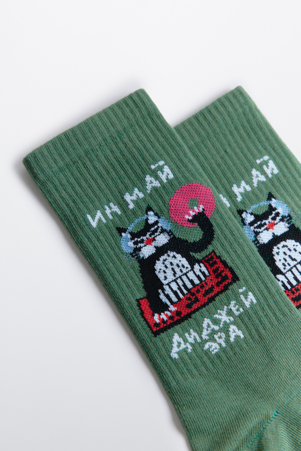 Носки высокие хлопковые с принтом - цвет зеленый - 2