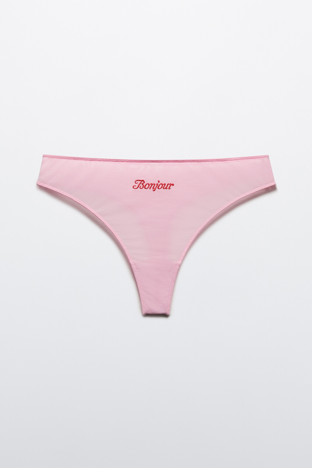 Трусы-стринги из сетки с вышивкой - цвет розовый - 5
